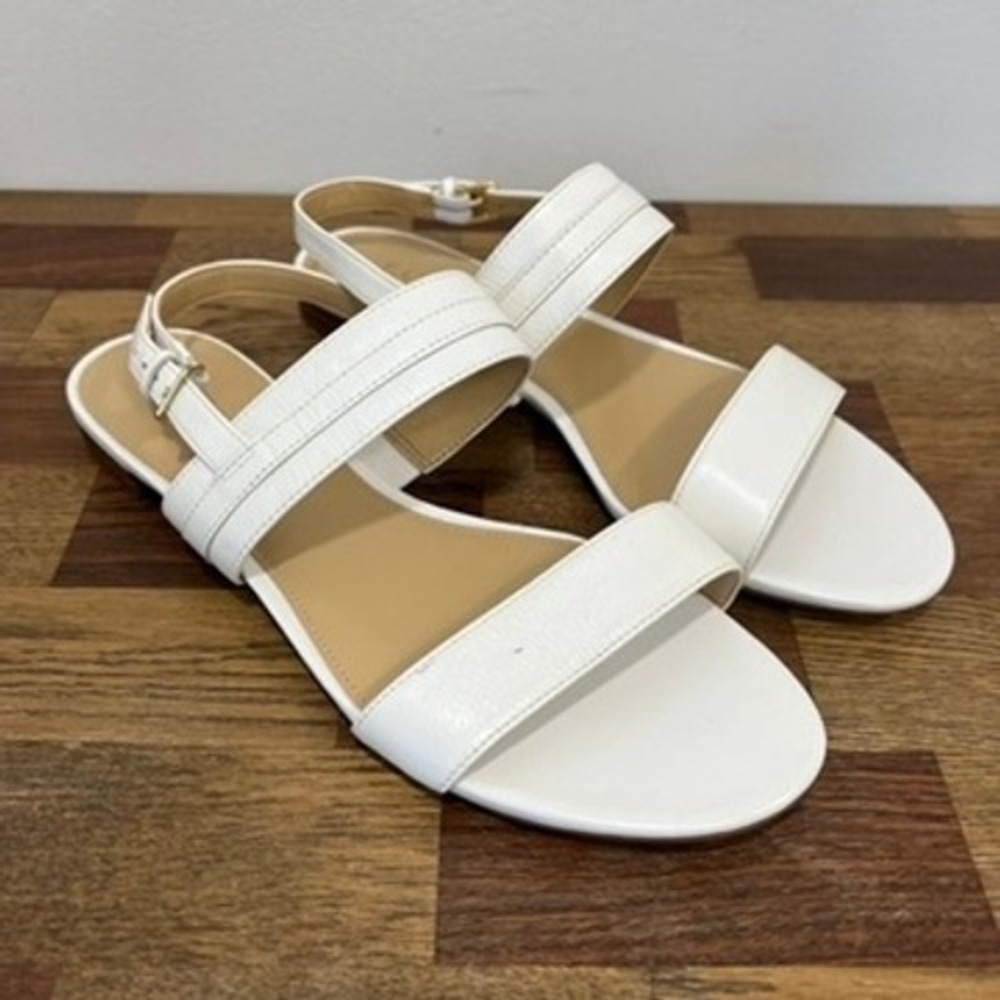 Talbots Womens Keri Flats 8 Sandal Sling Back Leather Coastal Nautical White NEW